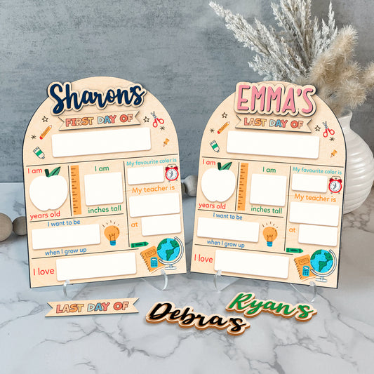 Personalized First and Day Last Day of School Sign, Interchangeable Names SS34