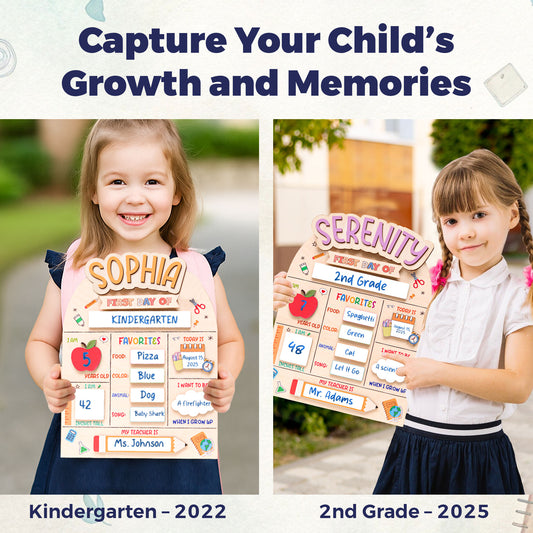 Personalized First and Day Last Day of School Sign, Interchangeable Names