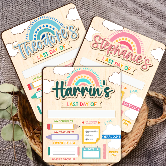 Personalized First and Day Last Day of School Sign, Interchangeable Names SS90