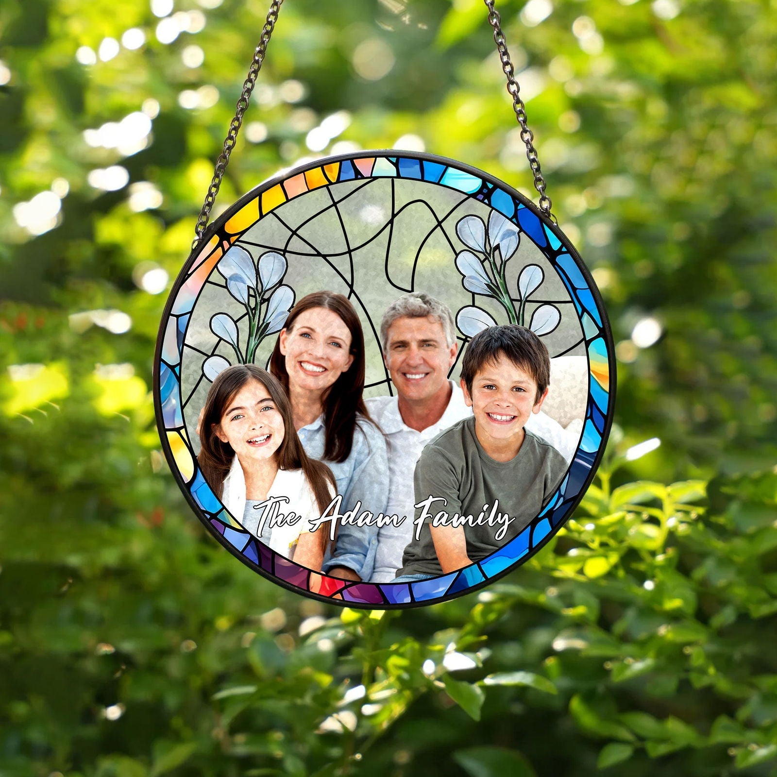 Custom Family Photo Stained Glass Suncatcher, Family Portrait Personalized, Family Suncatcher Couple Portrait Photo Stained Glass Suncatcher SC117 - 19Gifts