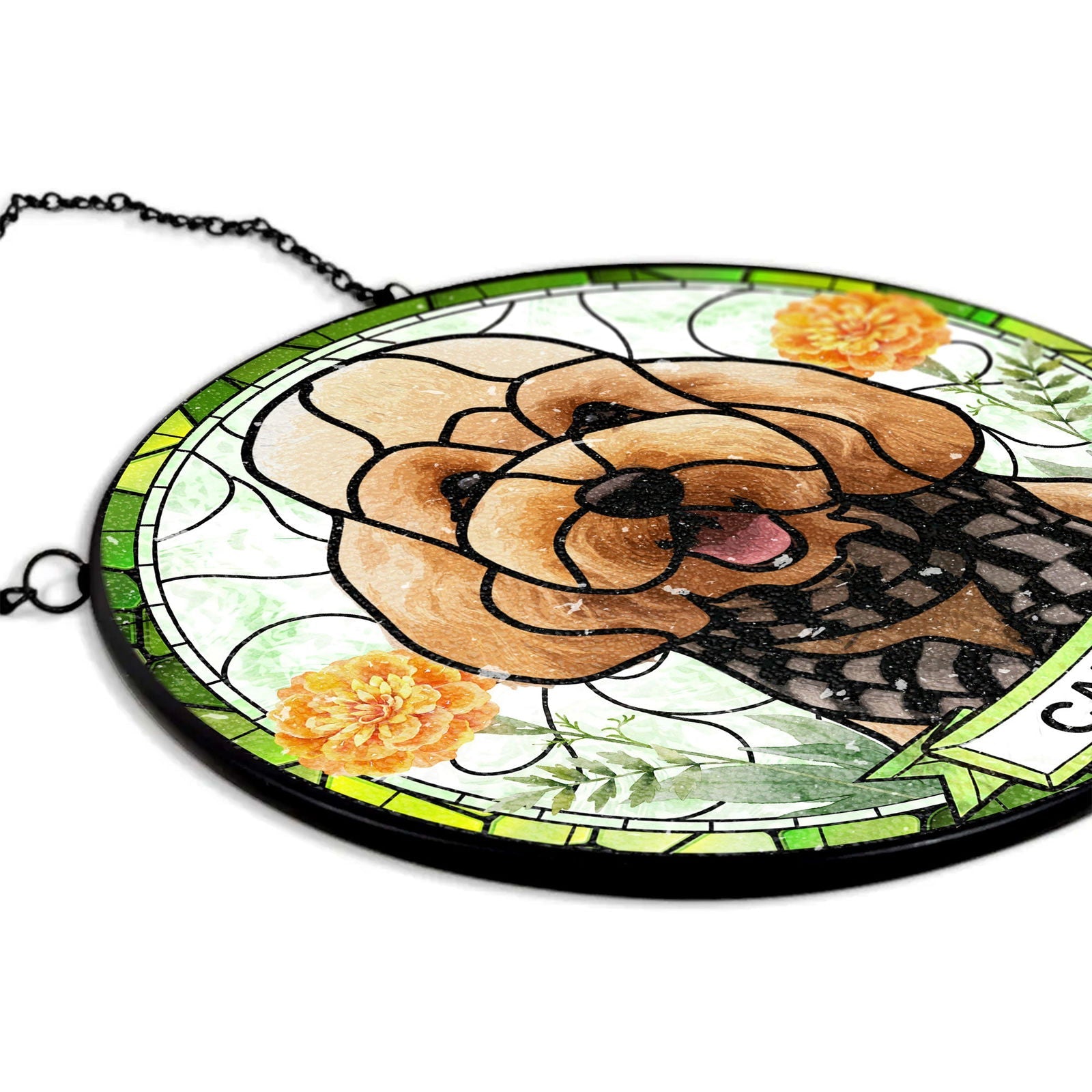 Custom Pet Portrait Stained Glass Suncatcher - Custom Pet Photo Birth Flower SC115 - 19Gifts
