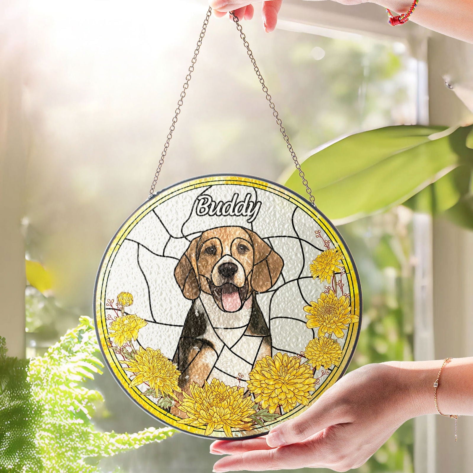 Custom Pet Portrait Stained Glass Suncatcher, Pet Potrait From Photo Suncatcher SC128 - 19Gifts