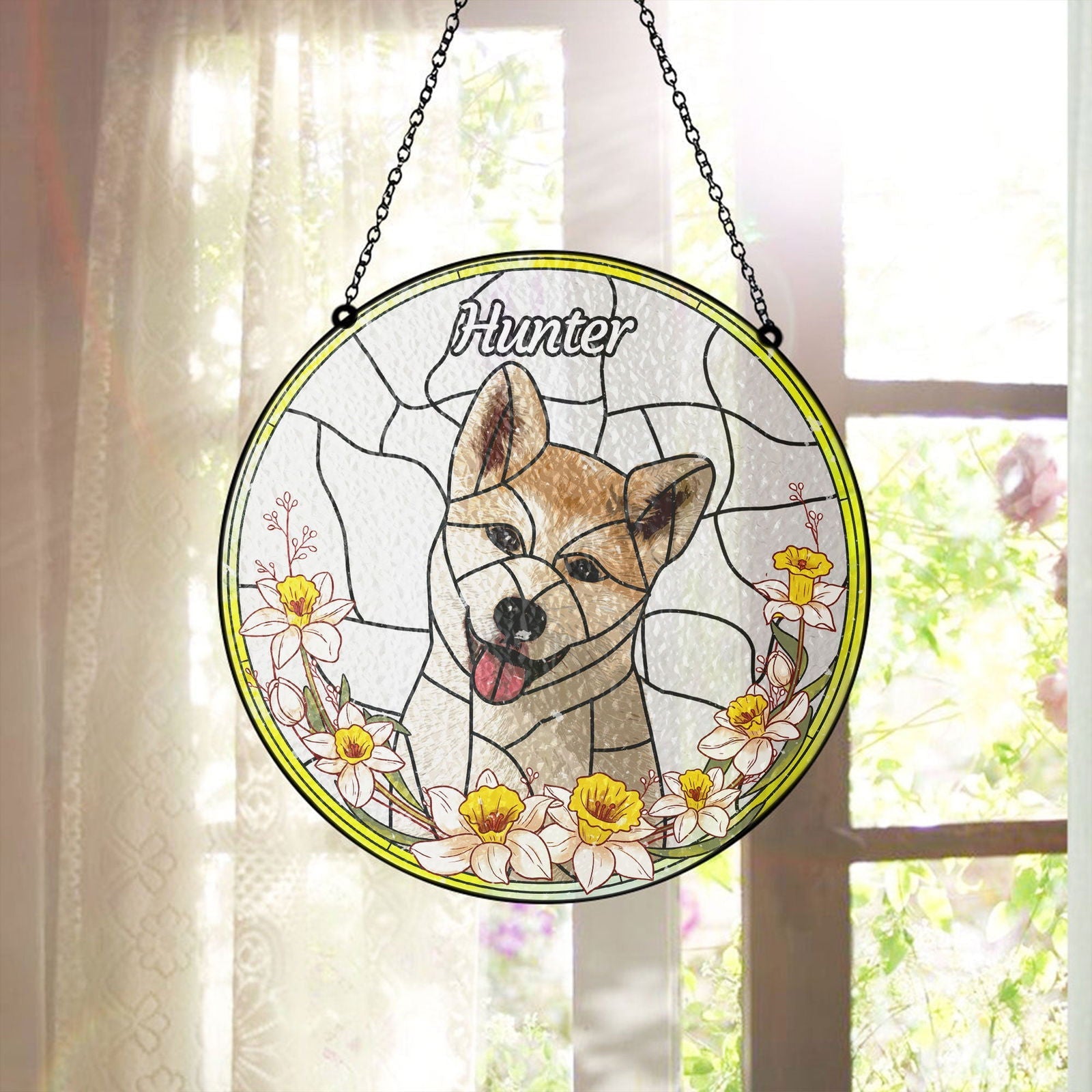 Custom Pet Portrait Stained Glass Suncatcher, Pet Potrait From Photo Suncatcher SC128 - 19Gifts