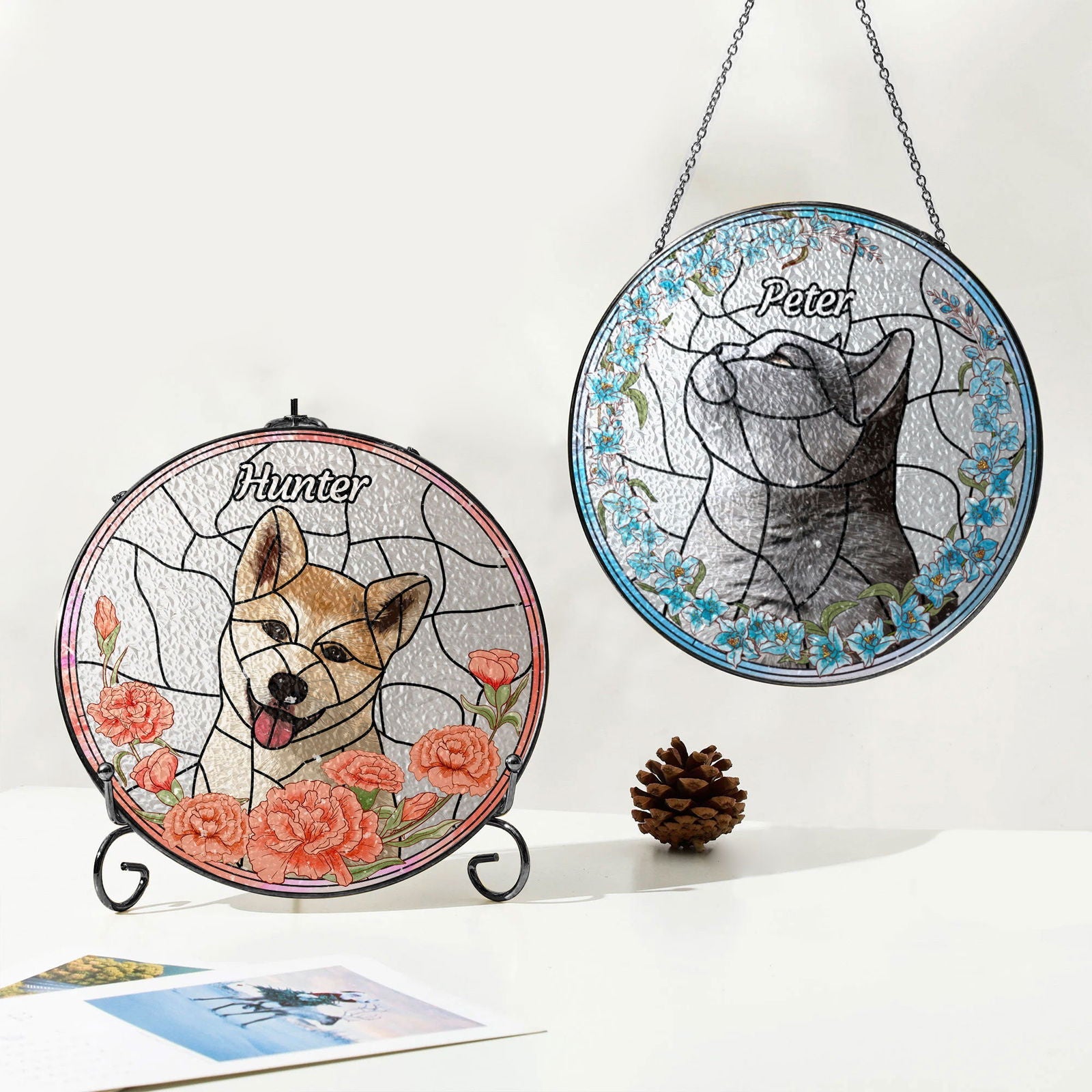 Custom Pet Portrait Stained Glass Suncatcher, Pet Potrait From Photo Suncatcher SC128 - 19Gifts