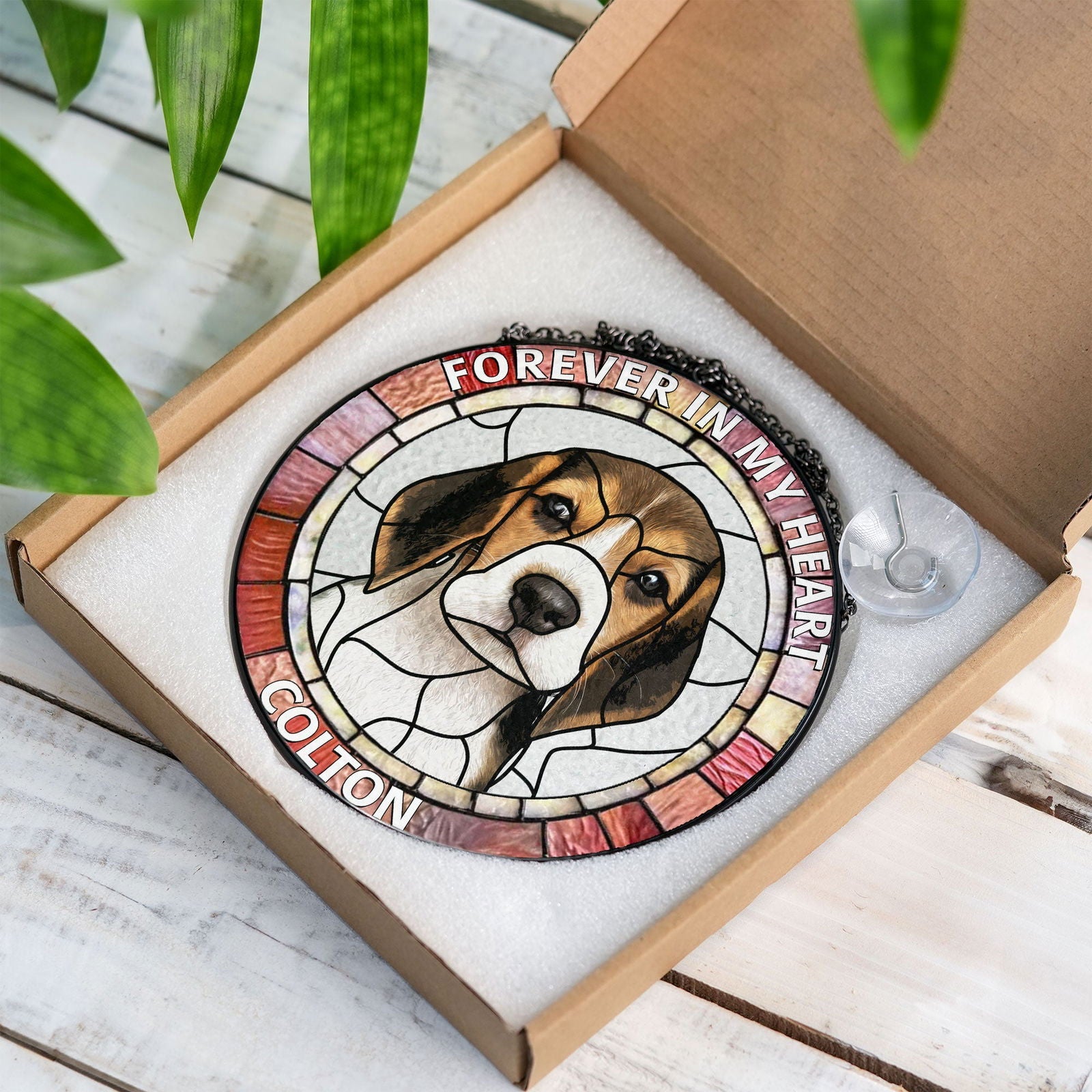 Custom Pet Portrait Stained Glass Suncatcher, Stained Glass Dog Memorial, Sympathy Gifts	SC121 - 19Gifts