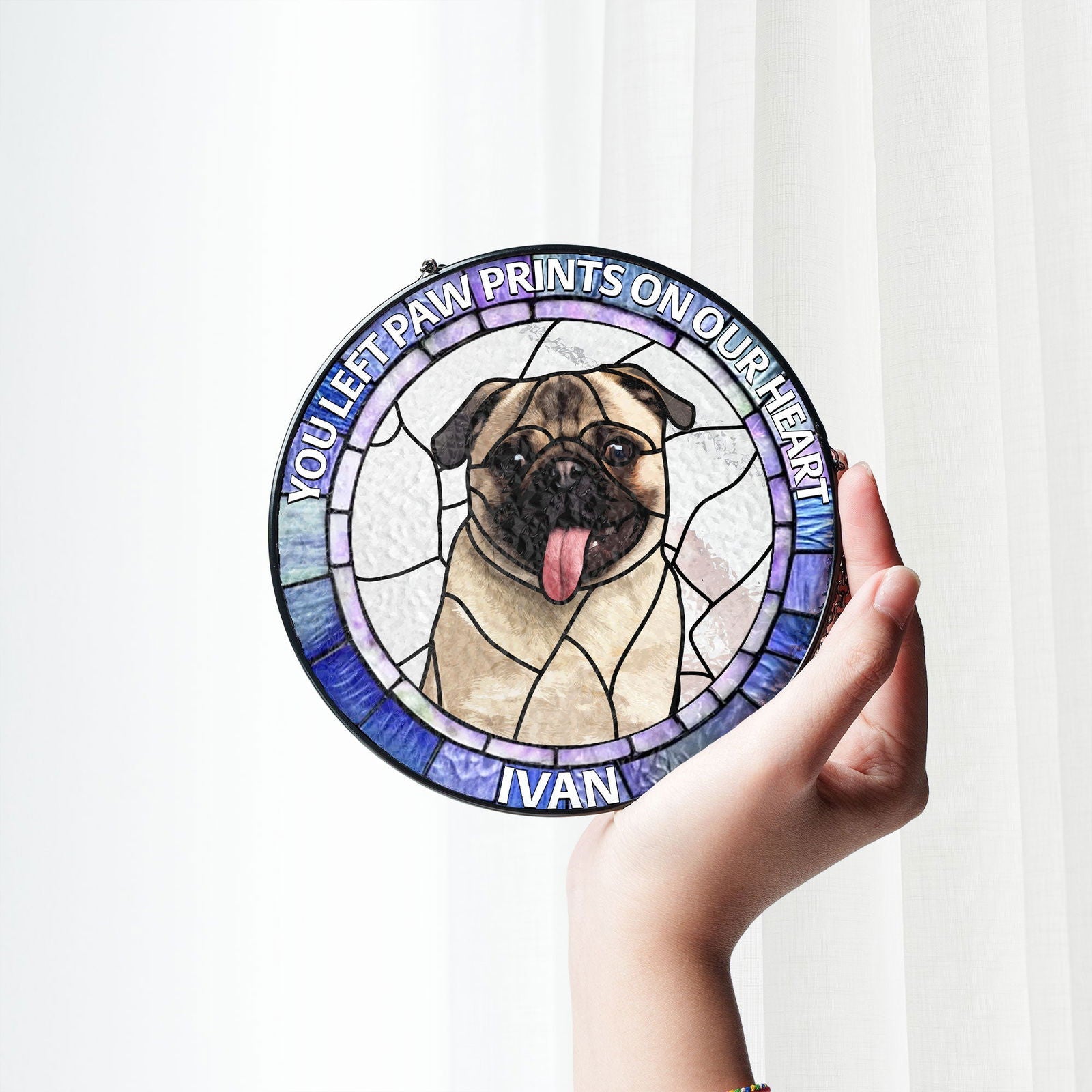 Custom Pet Portrait Stained Glass Suncatcher, Stained Glass Dog Memorial, Sympathy Gifts	SC121 - 19Gifts