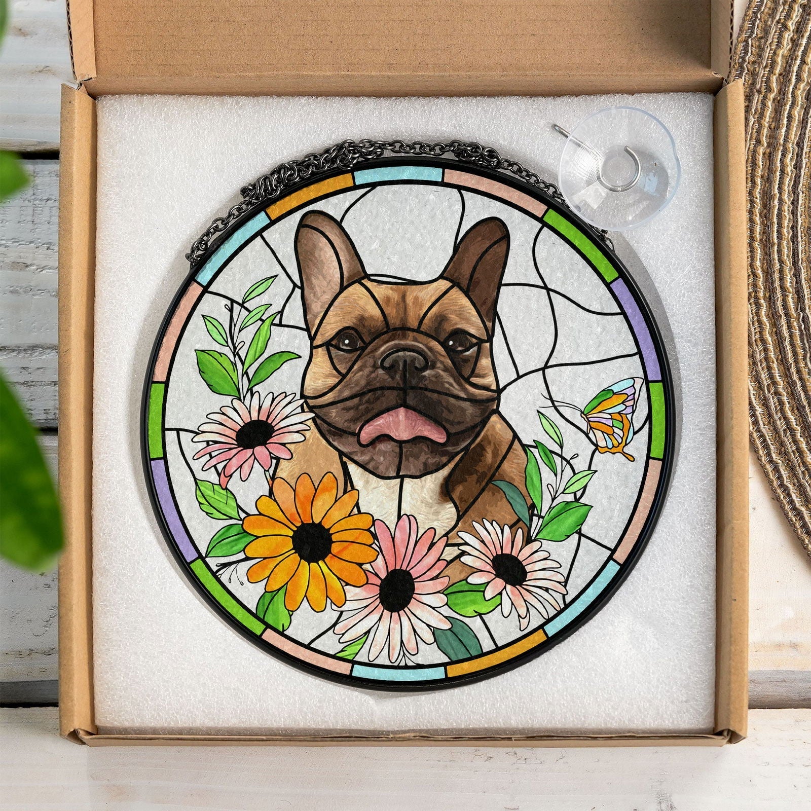 Custom Pet Portrait Stained Glass Suncatcher, Stained Glass Dog Memorial, Sympathy Gifts SC123 - 19Gifts