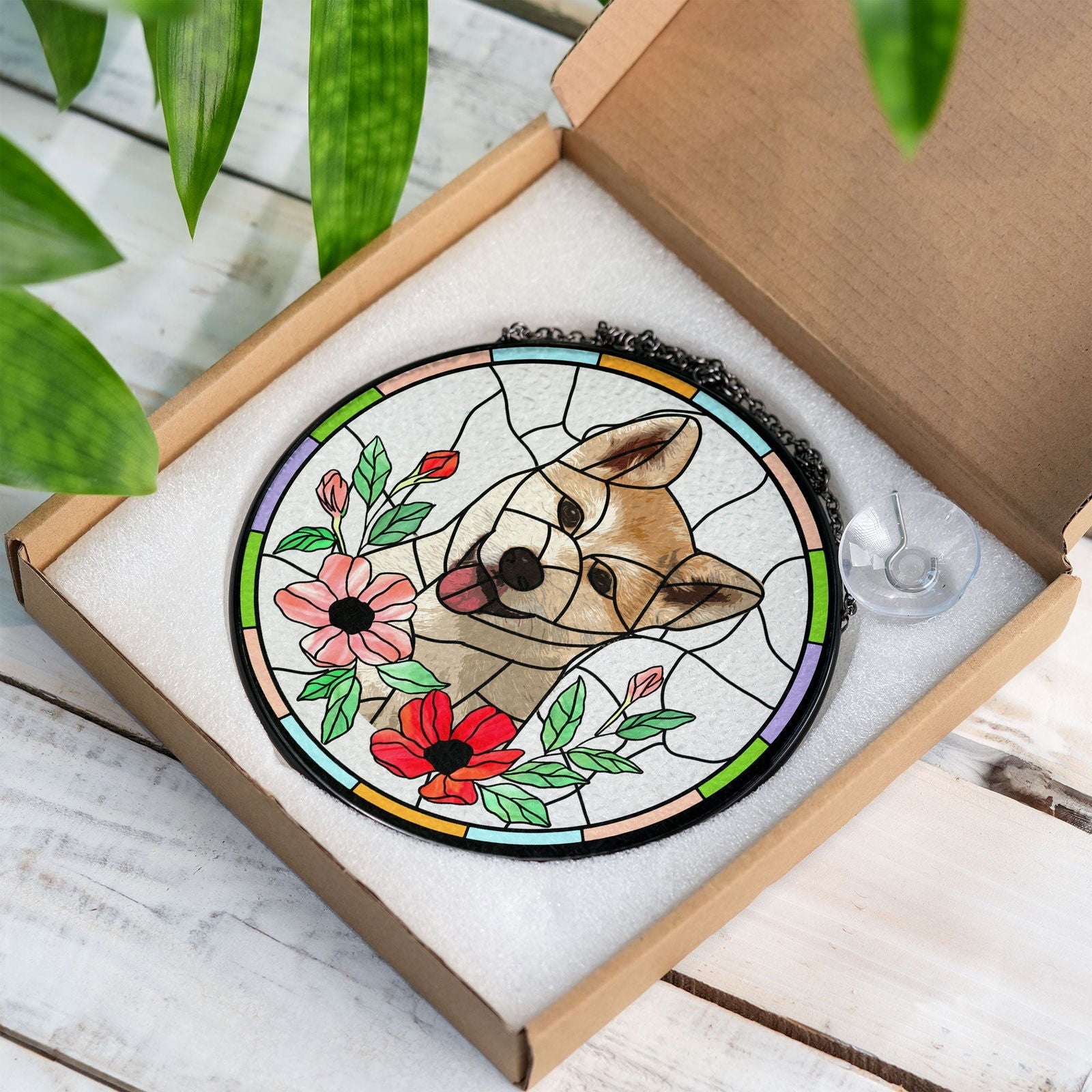 Custom Pet Portrait Stained Glass Suncatcher, Stained Glass Dog Memorial, Sympathy Gifts SC123 - 19Gifts