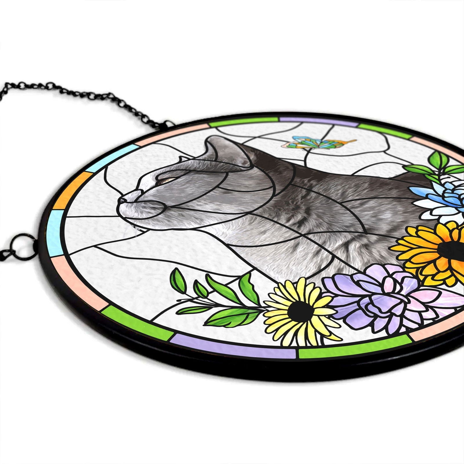 Custom Pet Portrait Stained Glass Suncatcher, Stained Glass Dog Memorial, Sympathy Gifts SC123 - 19Gifts