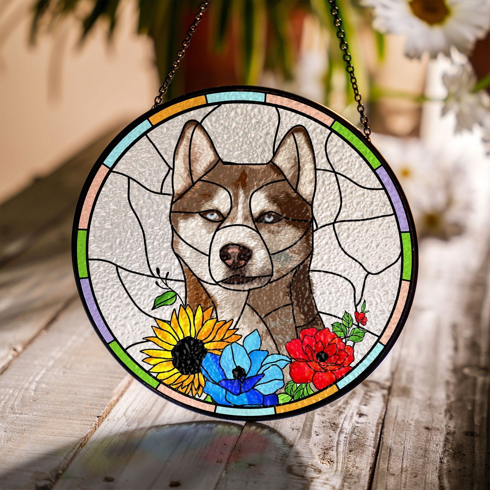 Custom Pet Portrait Stained Glass Suncatcher, Stained Glass Dog Memorial, Sympathy Gifts SC123 - 19Gifts