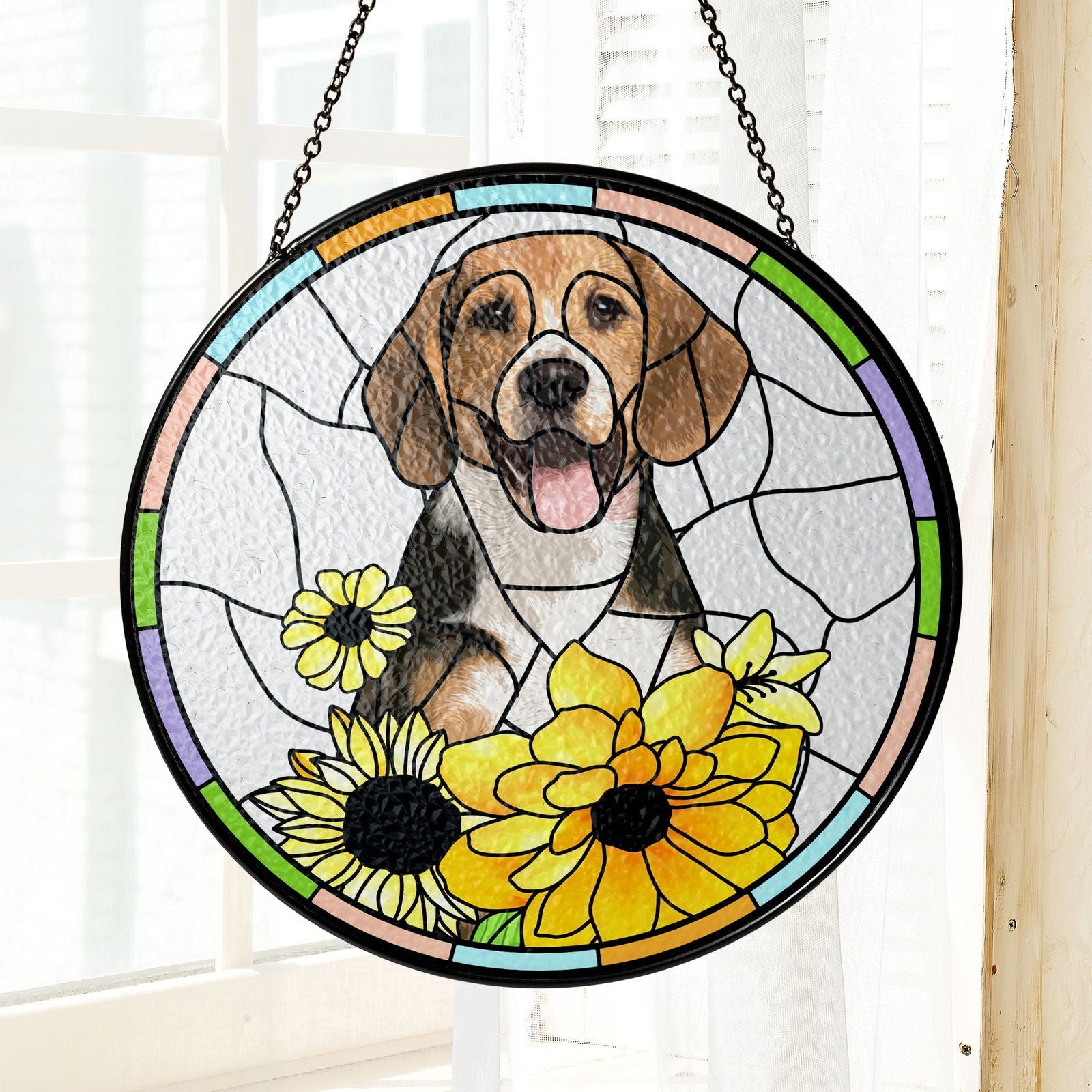 Custom Pet Portrait Stained Glass Suncatcher, Stained Glass Dog Memorial, Sympathy Gifts SC123 - 19Gifts