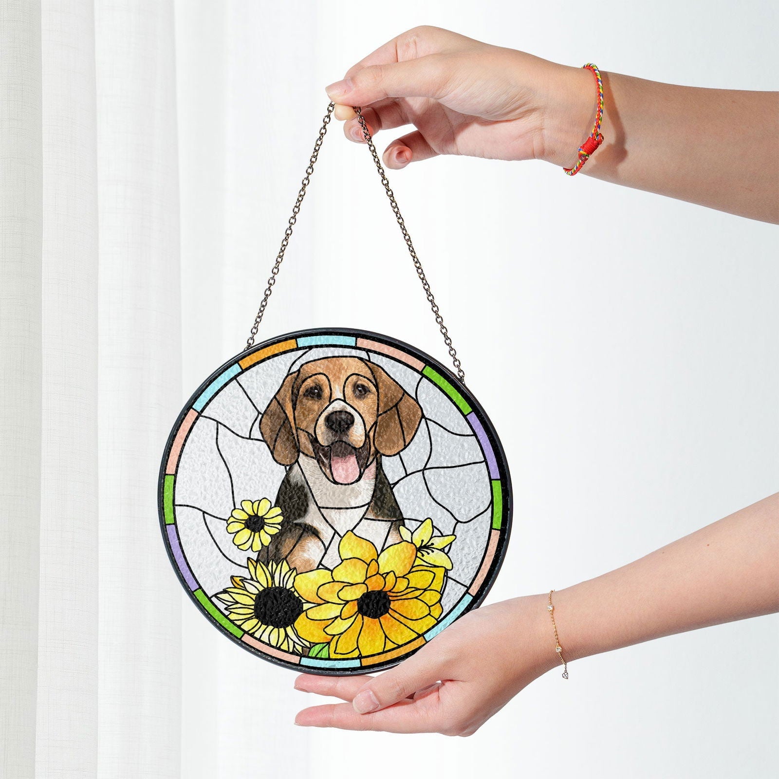 Custom Pet Portrait Stained Glass Suncatcher, Stained Glass Dog Memorial, Sympathy Gifts SC123 - 19Gifts