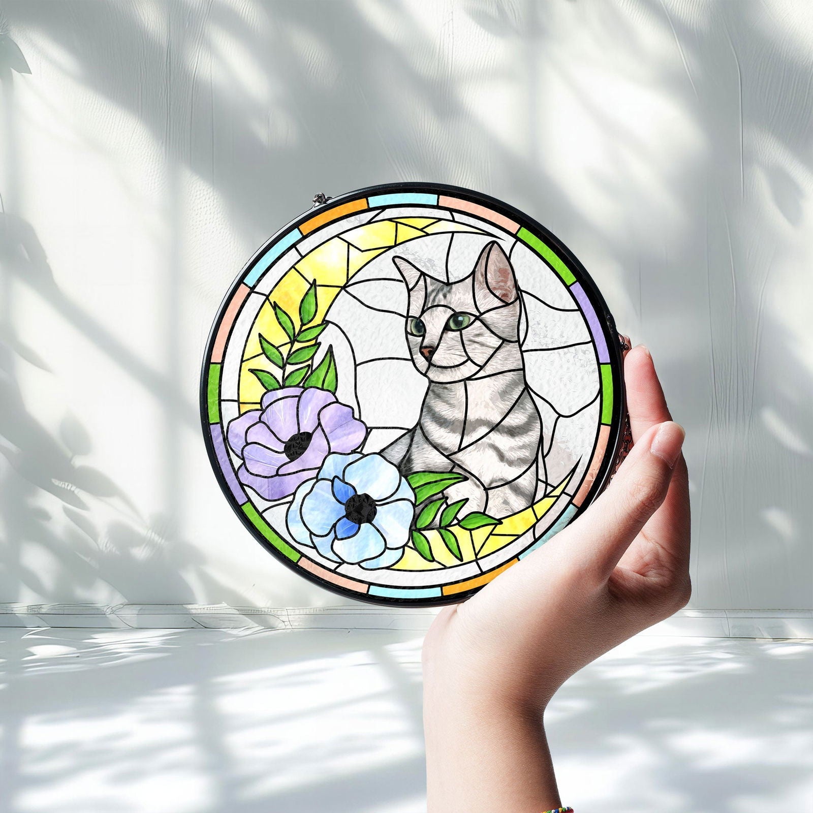 Custom Pet Portrait Stained Glass Suncatcher, Stained Glass Dog Memorial, Sympathy Gifts SC123 - 19Gifts