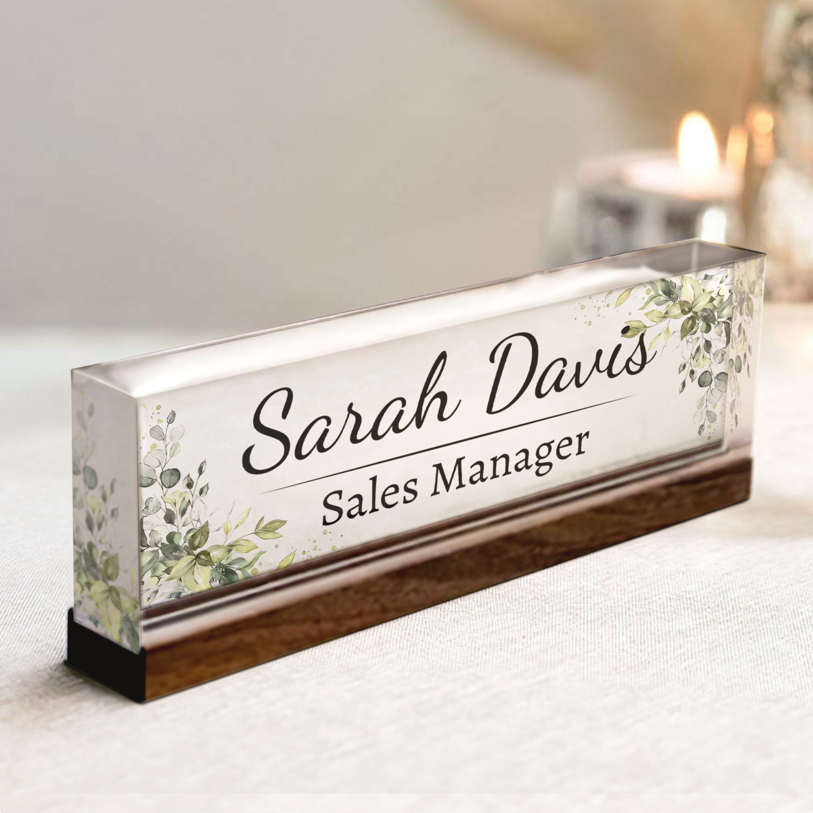 Floral Name Plate Acrylic For Desk, Custom Foral Desk Name Plate, Personalized Flower Name Plate TD81-60 - 19Gifts