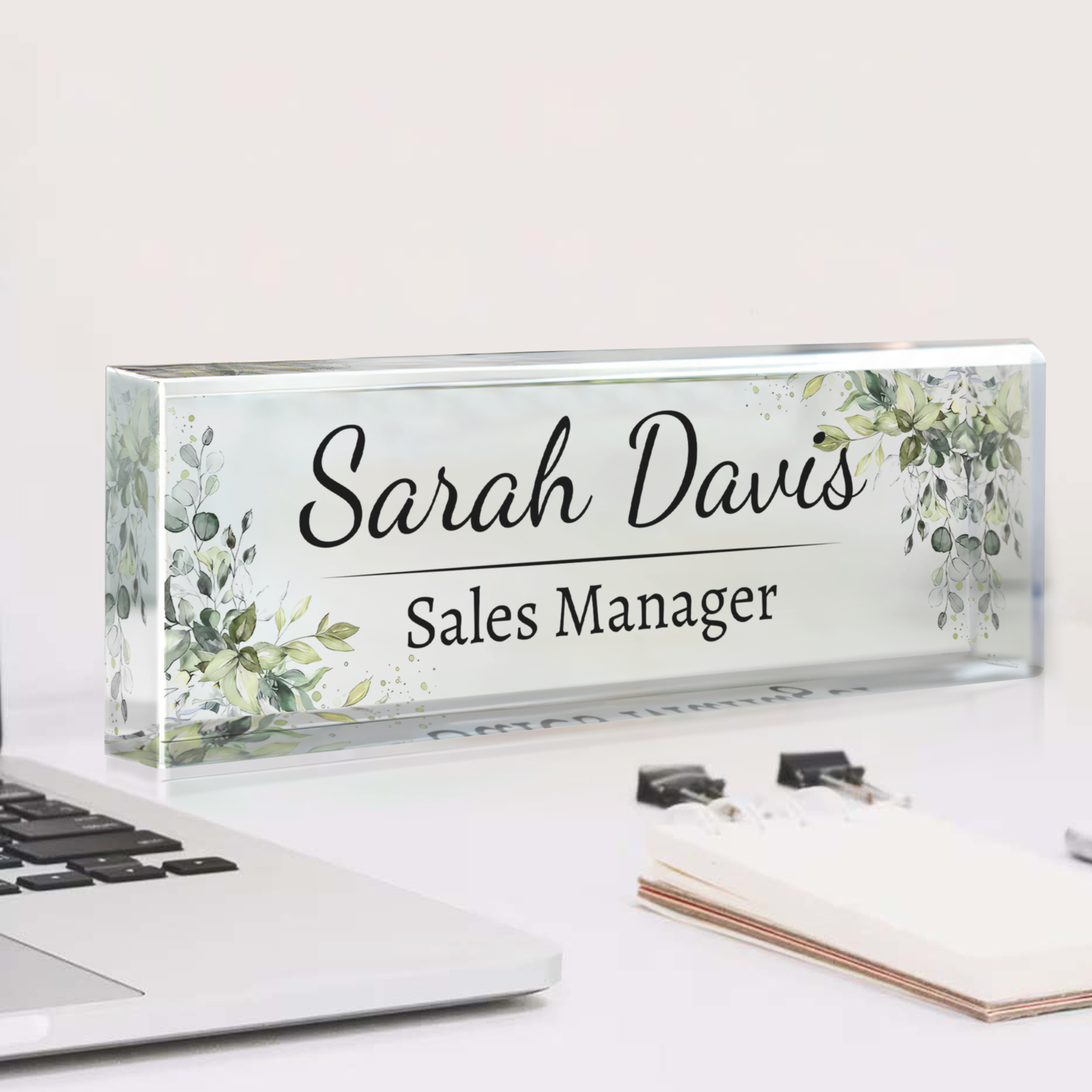 Floral Name Plate Acrylic For Desk, Custom Foral Desk Name Plate, Personalized Flower Name Plate TD81-60 - 19Gifts
