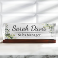 Floral Name Plate Acrylic For Desk, Custom Foral Desk Name Plate, Personalized Flower Name Plate TD81-60 - 19Gifts