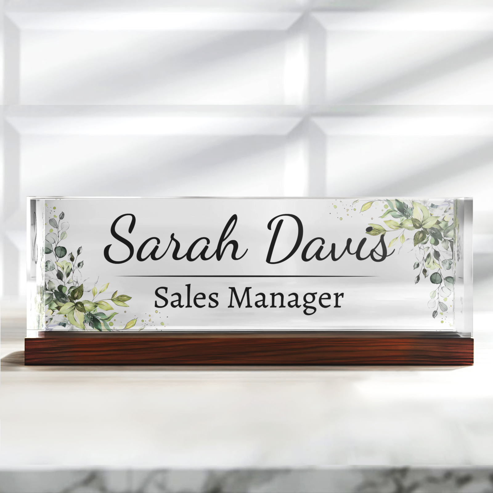 Floral Name Plate Acrylic For Desk, Custom Foral Desk Name Plate, Personalized Flower Name Plate TD81-60 - 19Gifts