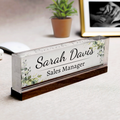 Floral Name Plate Acrylic For Desk, Custom Foral Desk Name Plate, Personalized Flower Name Plate TD81-60 - 19Gifts