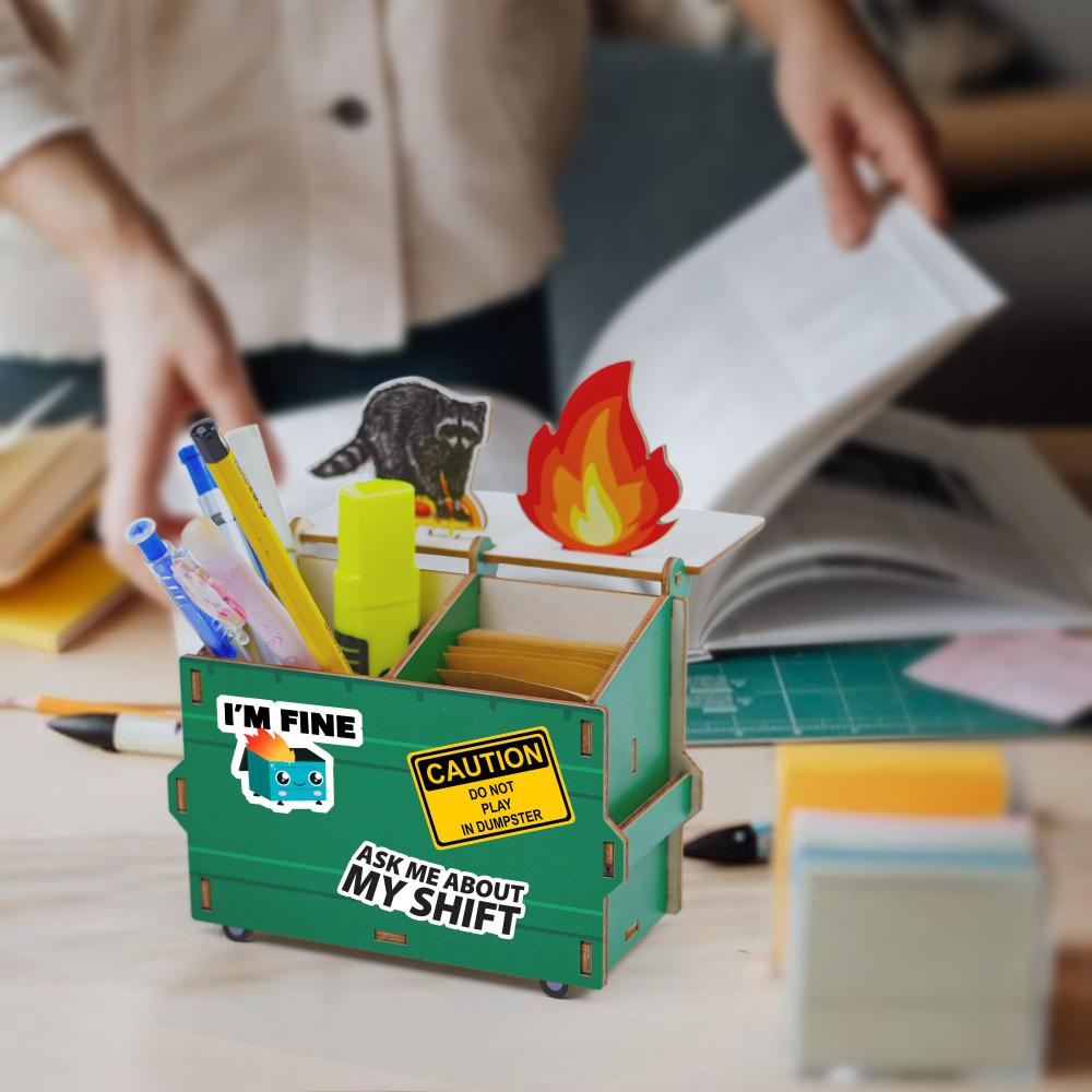 Garbage Gang Dumpster Pencil Holder Fire Raccoon with Free Stickers - 19Gifts