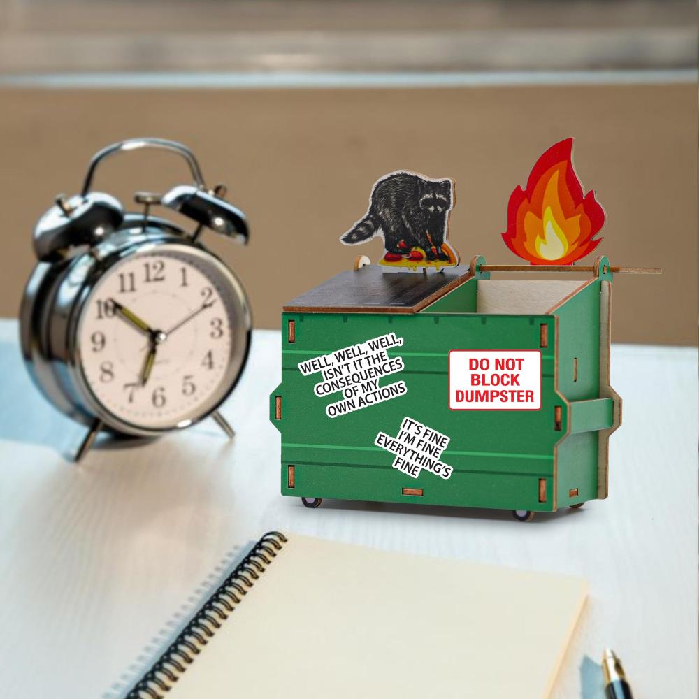 Garbage Gang Dumpster Pencil Holder Fire Raccoon with Free Stickers - 19Gifts