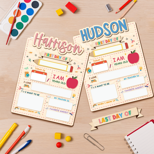 Personalized First and Day Last Day of School Sign, Interchangeable Names SS136