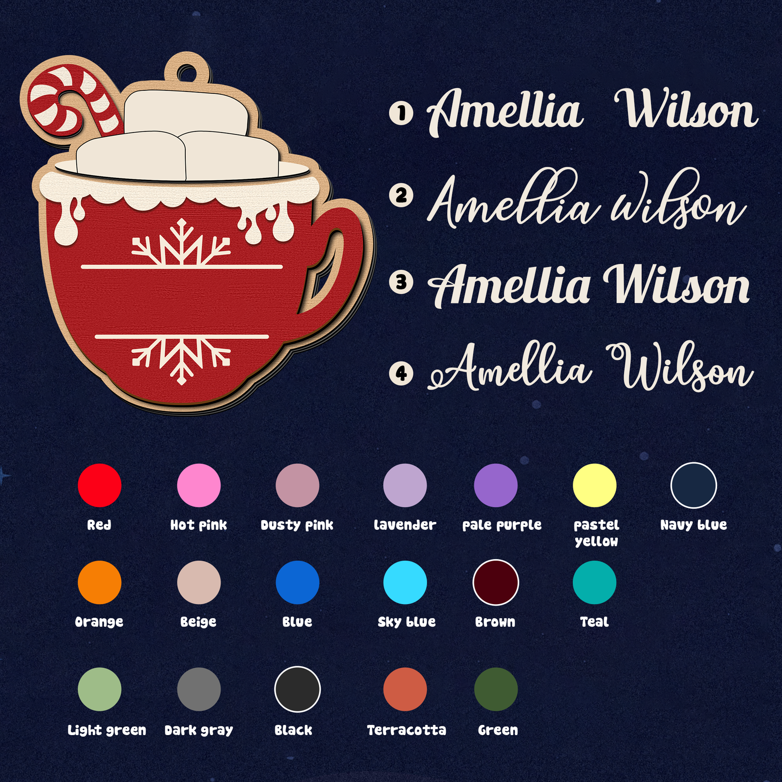 Personalizable Hot Cocoa Christmas Ornament With Family Names, Marshmallow Hot Cocoa Christmas Tree Ornament CF508 - 19Gifts