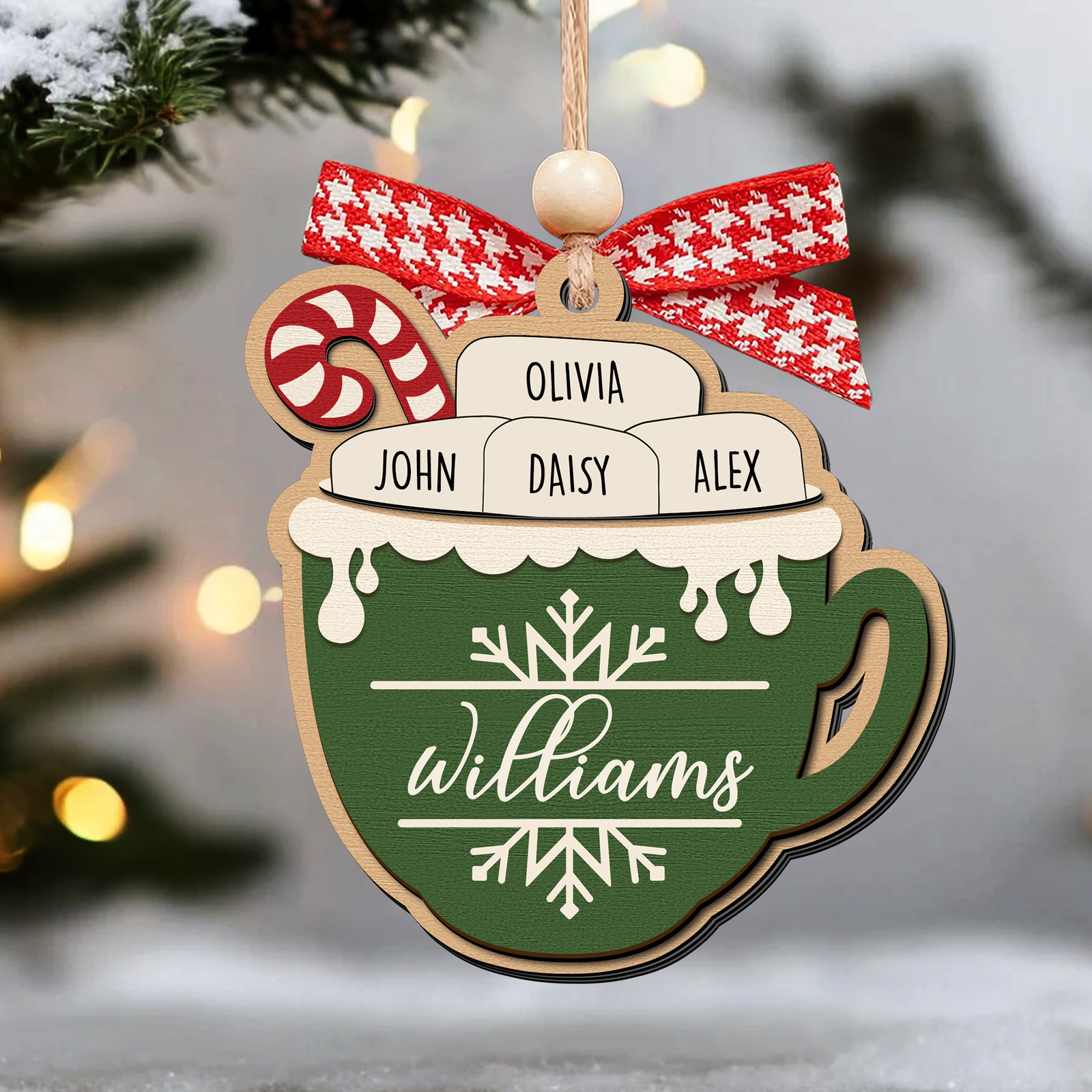 Personalizable Hot Cocoa Christmas Ornament With Family Names, Marshmallow Hot Cocoa Christmas Tree Ornament CF508 - 19Gifts