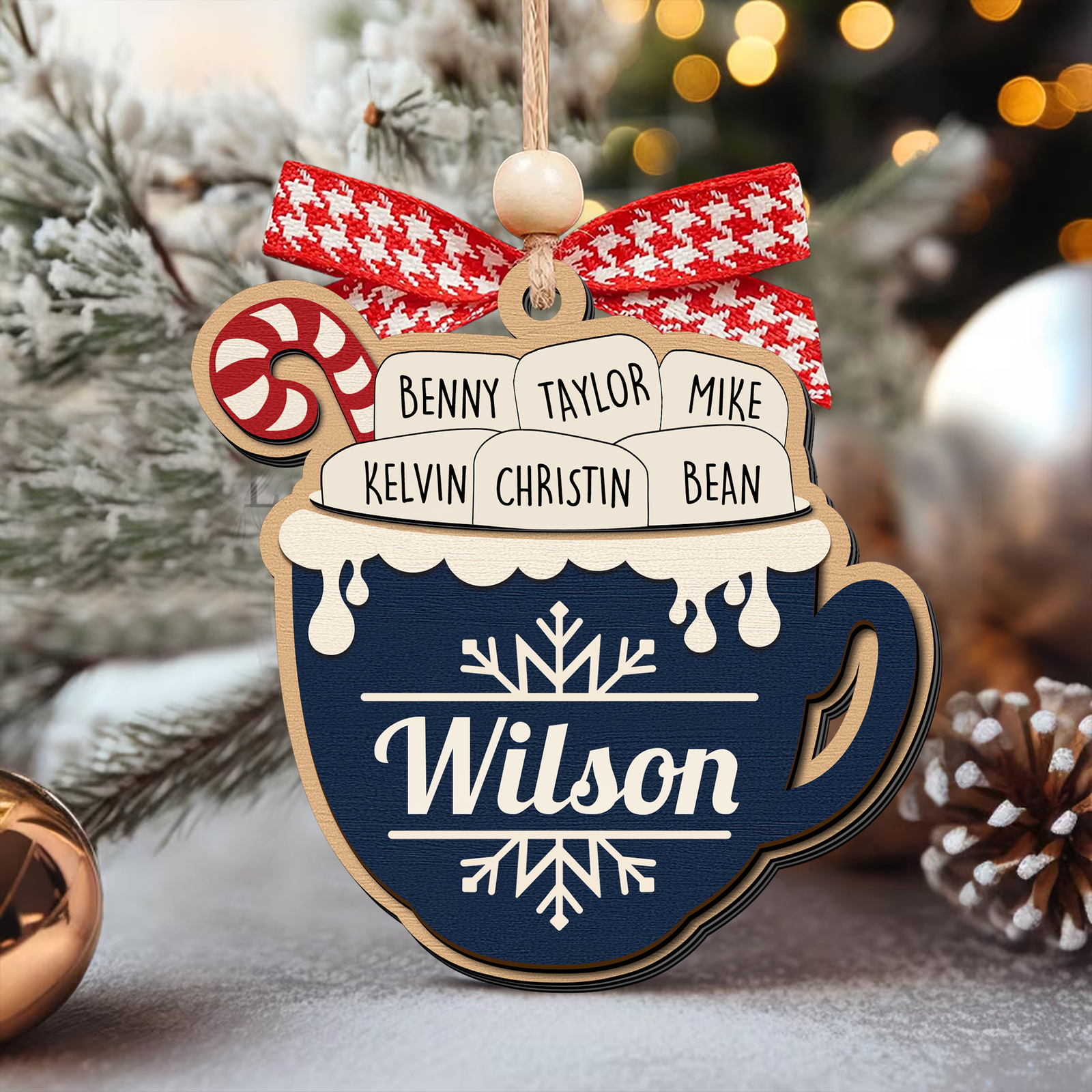 Personalizable Hot Cocoa Christmas Ornament With Family Names, Marshmallow Hot Cocoa Christmas Tree Ornament CF508 - 19Gifts