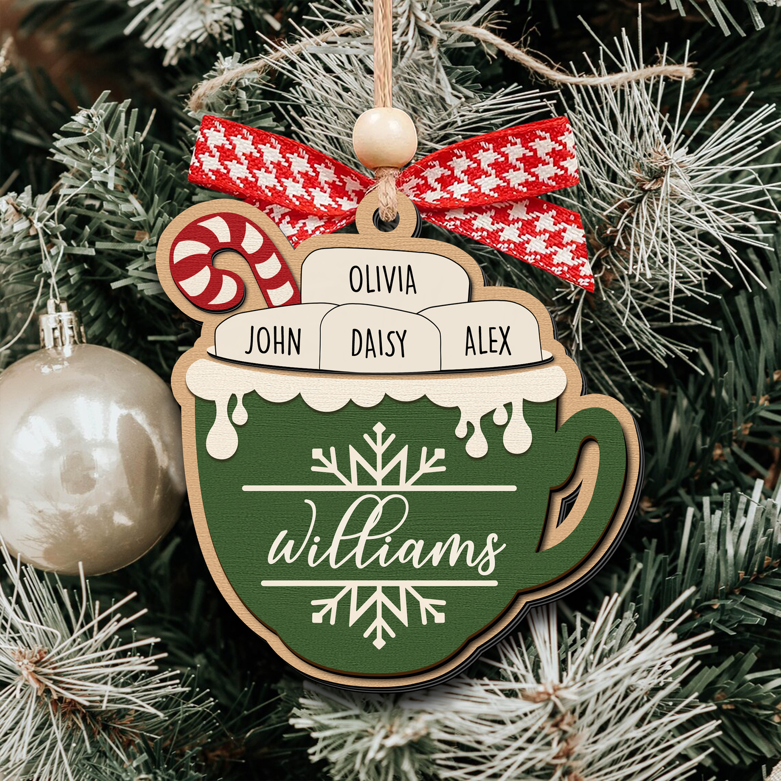 Personalizable Hot Cocoa Christmas Ornament With Family Names, Marshmallow Hot Cocoa Christmas Tree Ornament CF508 - 19Gifts
