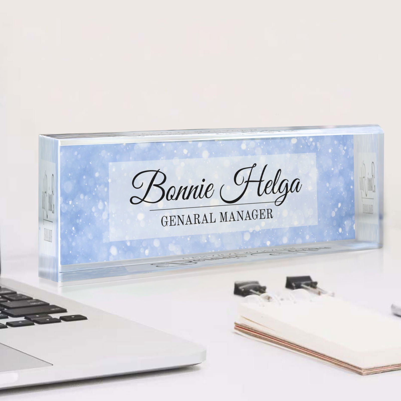 Personalized Office Desk Name Plate | Flowers Designs On Clear Acrylic Glass | Office Desk Decor TD86-26 - 19Gifts