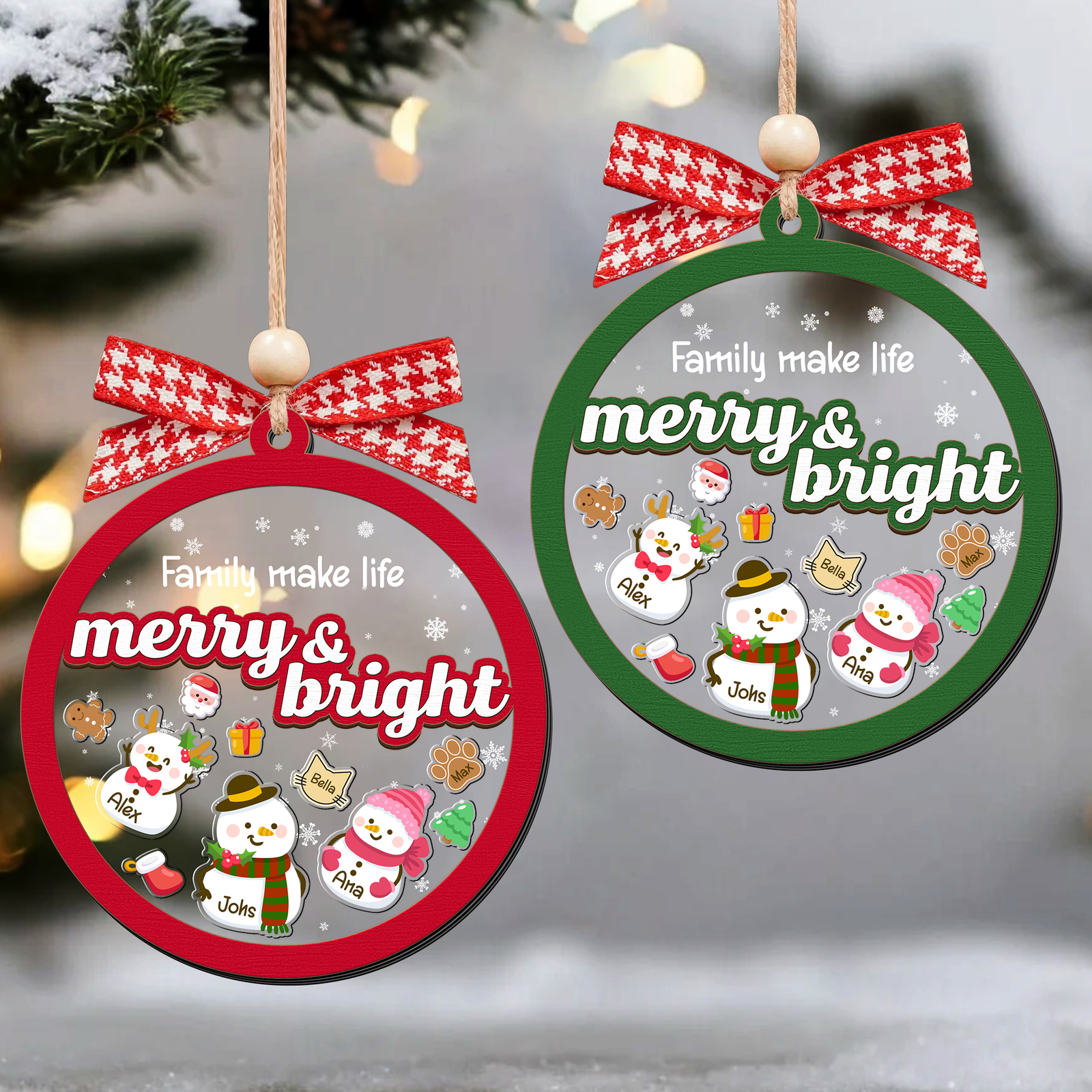Personalized Shaker Snowman Christmas Ornaments for Family Members, Pet Dog Cat CF147 - 19Gifts