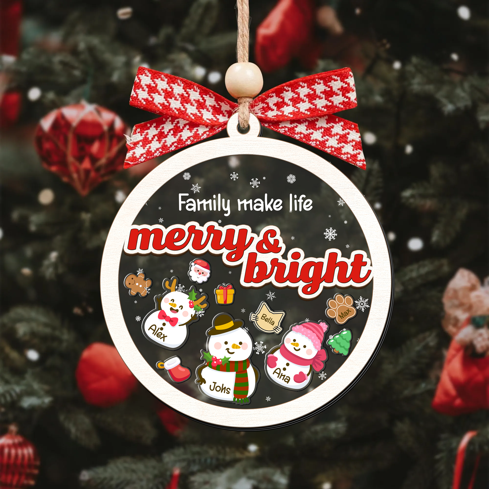 Personalized Shaker Snowman Christmas Ornaments for Family Members, Pet Dog Cat CF147 - 19Gifts
