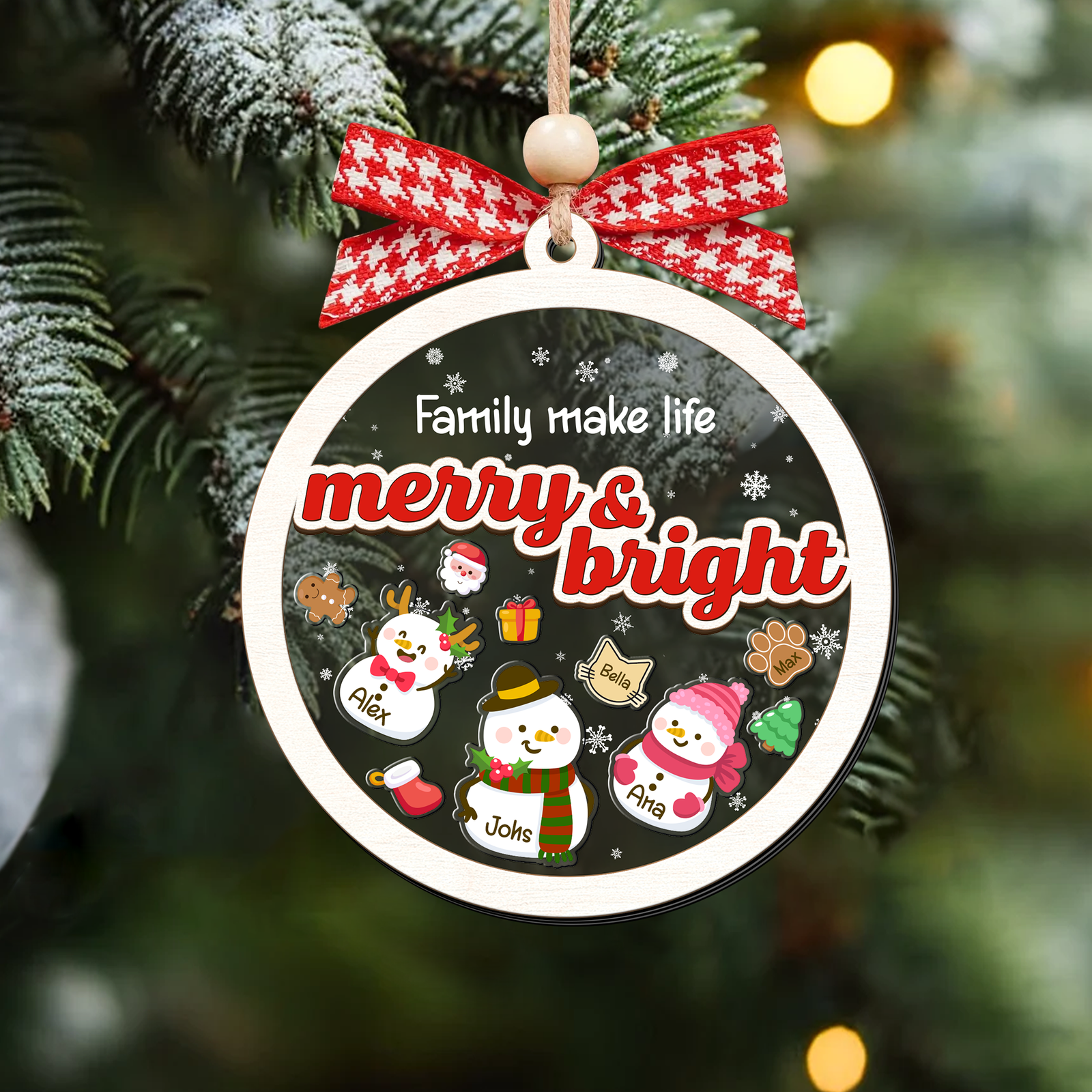 Personalized Shaker Snowman Christmas Ornaments for Family Members, Pet Dog Cat CF147 - 19Gifts