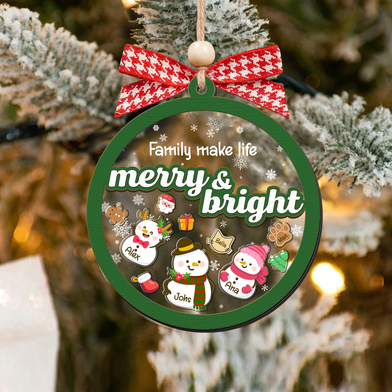 Personalized Shaker Snowman Christmas Ornaments for Family Members, Pet Dog Cat CF147 - 19Gifts