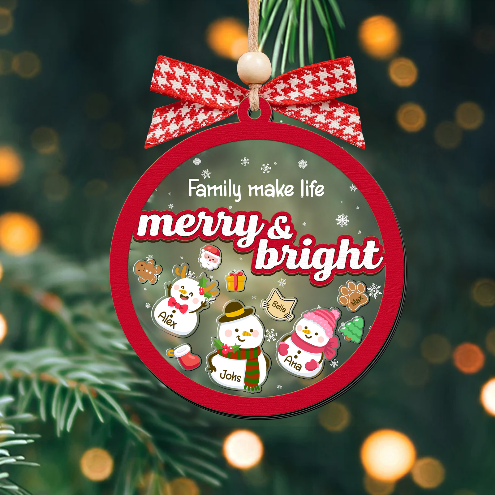 Personalized Shaker Snowman Christmas Ornaments for Family Members, Pet Dog Cat CF147 - 19Gifts