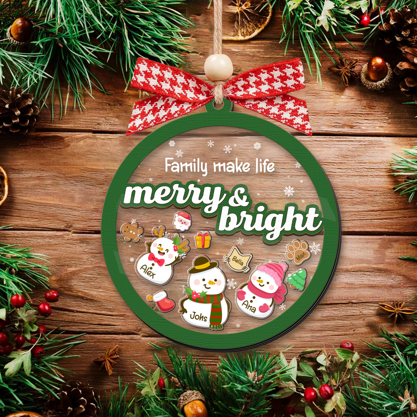 Personalized Shaker Snowman Christmas Ornaments for Family Members, Pet Dog Cat CF147 - 19Gifts