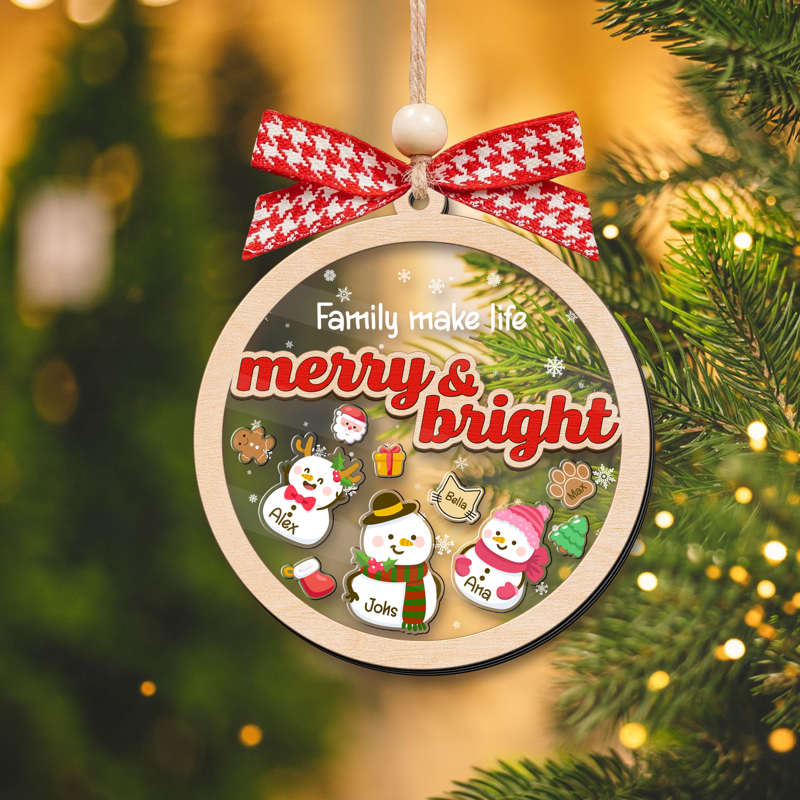 Personalized Shaker Snowman Christmas Ornaments for Family Members, Pet Dog Cat CF147 - 19Gifts