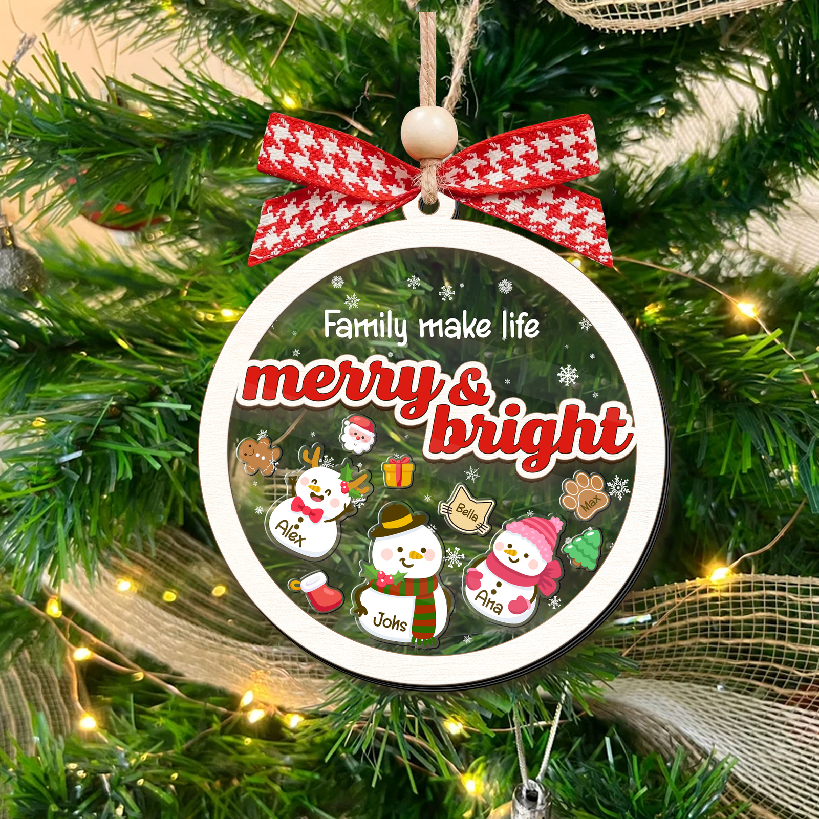 Personalized Shaker Snowman Christmas Ornaments for Family Members, Pet Dog Cat CF147 - 19Gifts