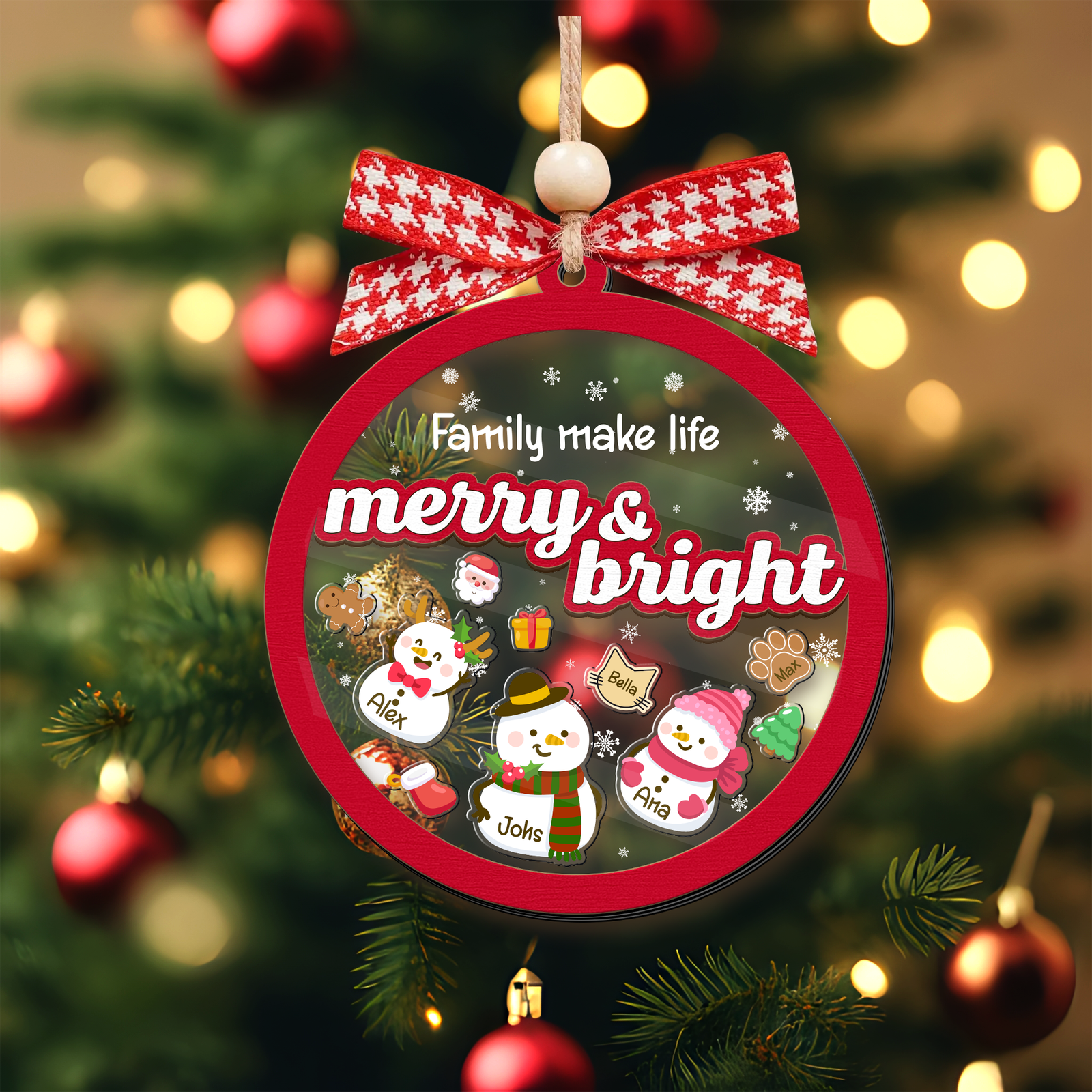 Personalized Shaker Snowman Christmas Ornaments for Family Members, Pet Dog Cat CF147 - 19Gifts