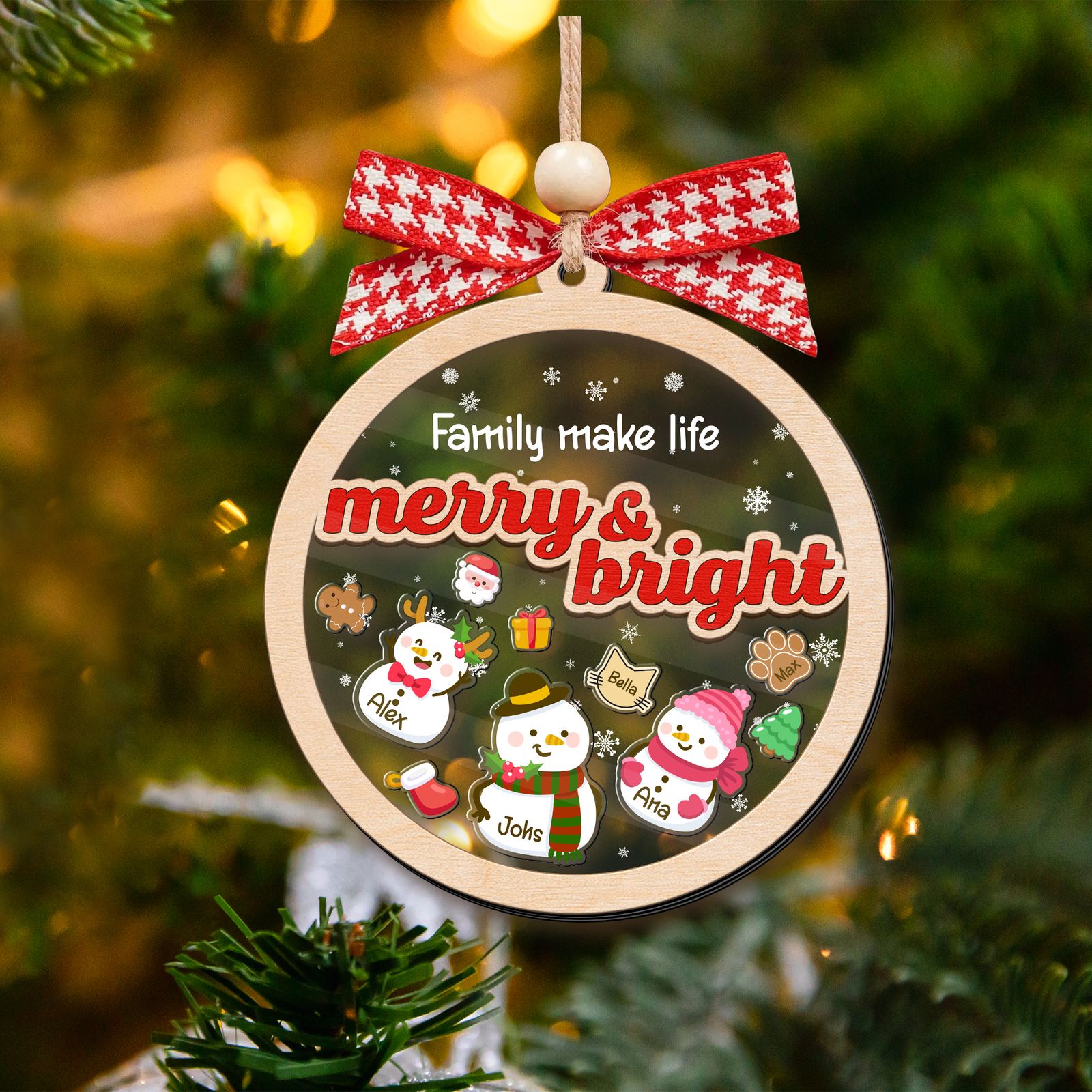 Personalized Shaker Snowman Christmas Ornaments for Family Members, Pet Dog Cat CF147 - 19Gifts