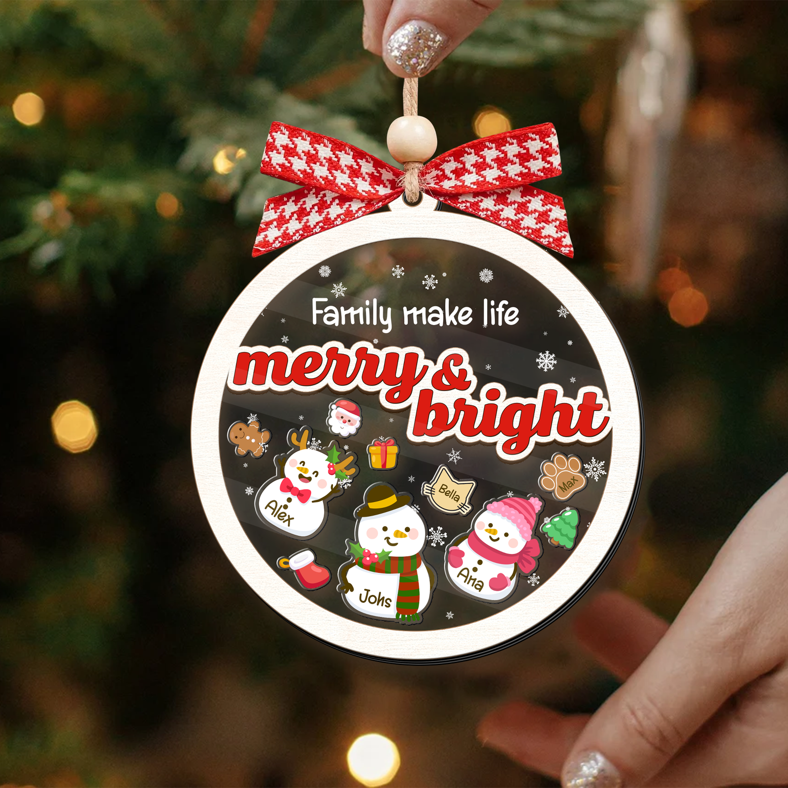 Personalized Shaker Snowman Christmas Ornaments for Family Members, Pet Dog Cat CF147 - 19Gifts