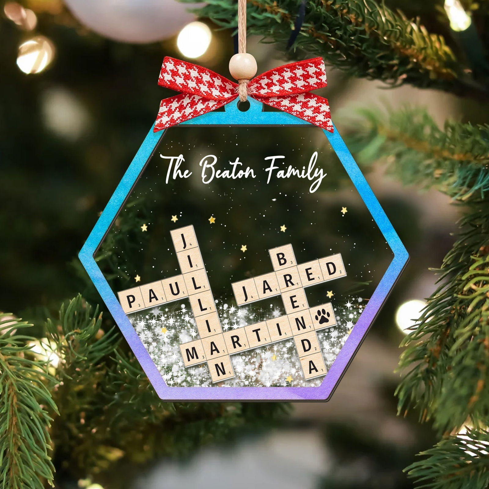 Personalized Shaking Family Crossword Ornament, 3 Layered Christmas Puzzle Ornament, Family Ornament | 19Gifts CF593 - 19Gifts