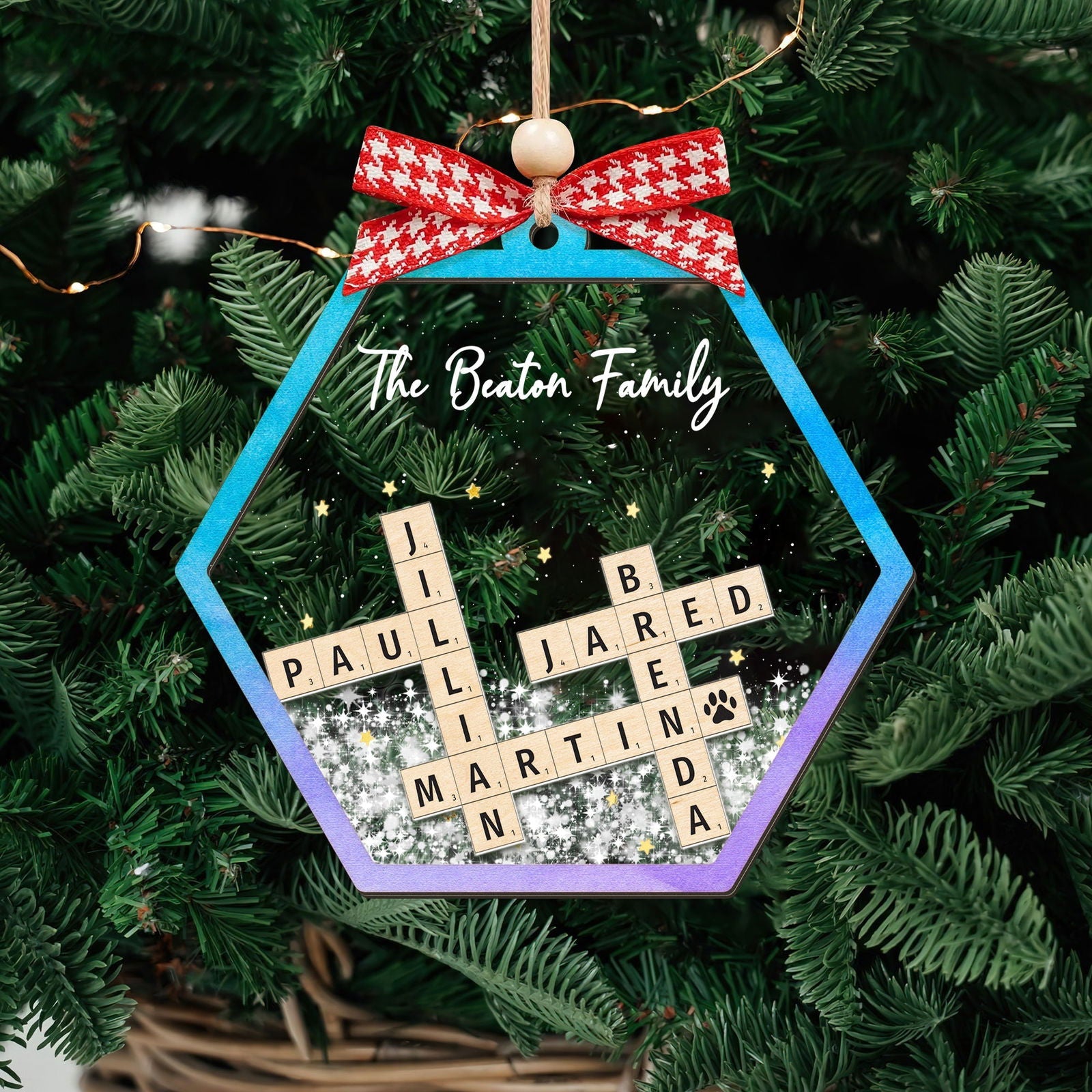 Personalized Shaking Family Crossword Ornament, 3 Layered Christmas Puzzle Ornament, Family Ornament | 19Gifts CF593 - 19Gifts