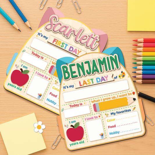 Personalized First and Day Last Day of School Sign, Interchangeable Names SS91