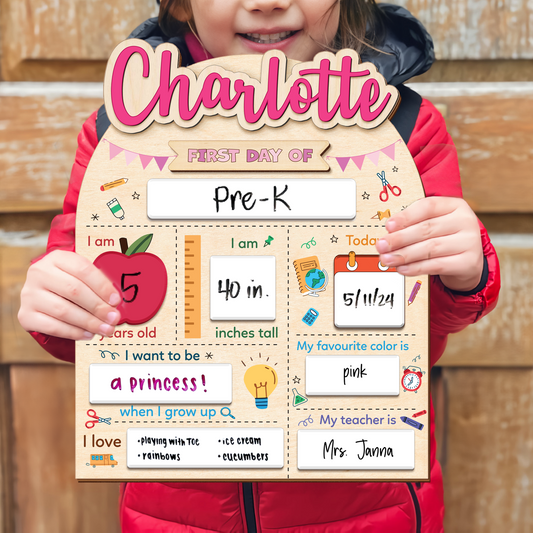 Personalized First and Day Last Day of School Sign, Interchangeable Names SS123