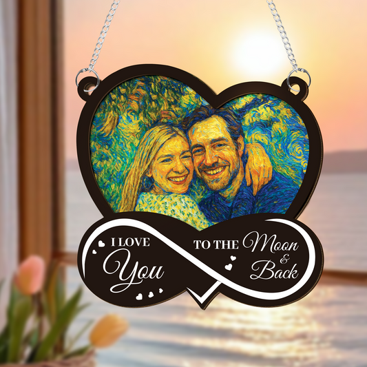 Personalized Stained Glass Couples Portrait From Photo - Suncatcher Starry Night Style SC190