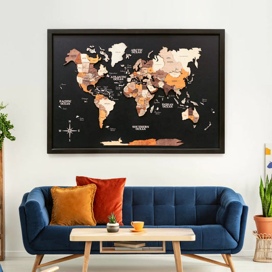 Wooden World Travel Map On Board Full Packed (Made in USA)